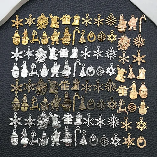 Miniatura 4 de WOCRAFT 100 piezas dijes de Navidad para hacer joyas, dijes surtidos para joyas, brazaletes y pulseras, dijes de metal mixtos a granel al por mayor