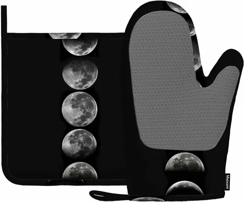 Miniatura 20 de Mxocom Pentagram Demon - Juego de guantes de silicona para horno y agarraderas, Baphomet con símbolo de cabeza de cabra satánica, tatuaje blanco