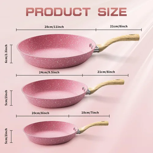Miniatura 7 de Sartén antiadherente, sartén para huevos rosa de 11 pulgadas, sartén antiadherente 100% PTFE libre de PFOA, sartén para tortilla libre de toxinas