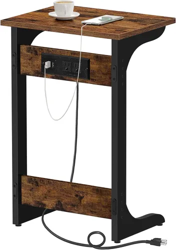 Miniatura 7 de TUTOTAK - Mesa auxiliar en forma de C con estación de carga, mesa auxiliar, mesa de sofá para espacios pequeños, bandeja de TV con 2 puertos USB