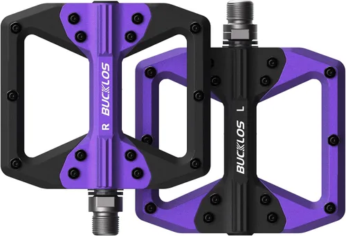 Miniatura 19 de BUCKLOS Pedales planos MTB para bicicleta de montaña, pedales de bicicleta de carretera CNC para adultos con 3 rodamientos, pedal de plataforma