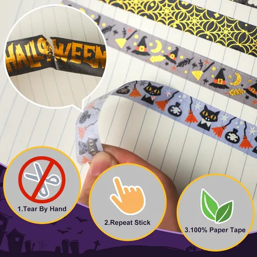 Miniatura 4 de 16 rollos de cinta adhesiva Washi de Halloween, cinta adhesiva de papel de aluminio, cinta decorativa para álbumes de recortes, diario