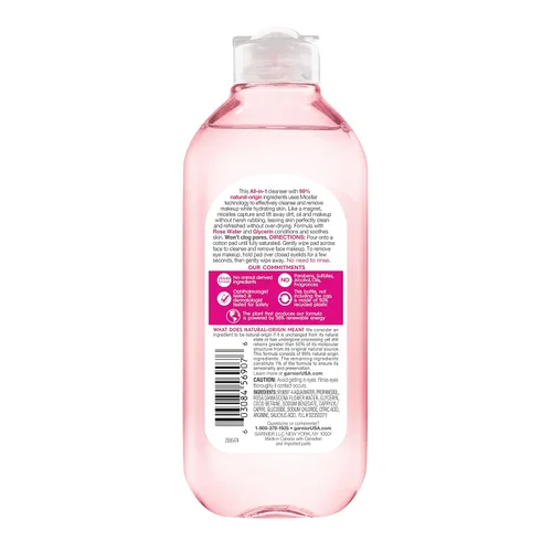 Miniatura 2 de Garnier Agua Micelar con Agua de Rosa y Glicerina, Limpiador Facial Hidratante y Removedor de Maquillaje, para Todo Tipo de Piel, Vegano, Sin