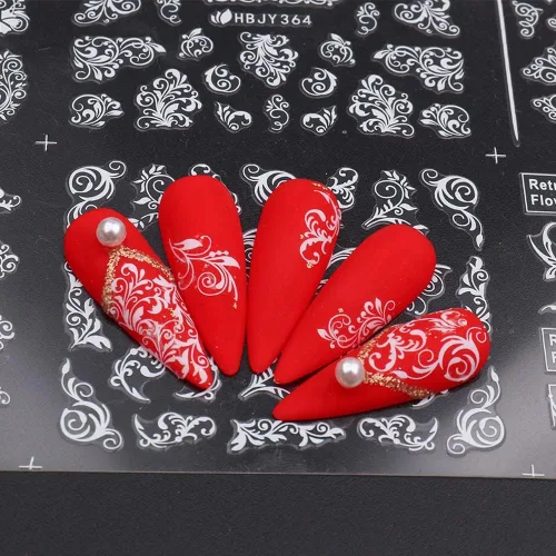 Miniatura 5 de Calcomanías de Arte de Uñas de Flores, Calcomanías de Uñas de Flores Blancas Suministros de Arte de Uñas 3D Encaje Retro Hoja de Flor Enredadera