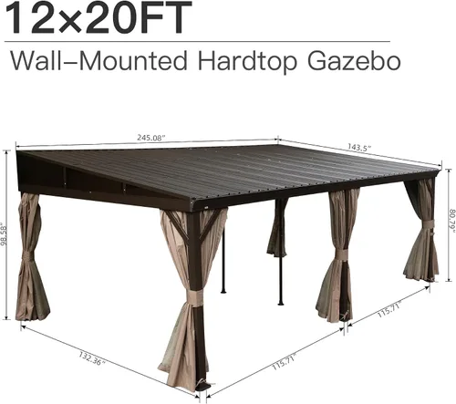 Miniatura 88 de Domi - Solárium de pared montado de 10 x 14 pies, solárium de pared con techo inclinado de policarbonato de aluminio, casa de pantalla de PC