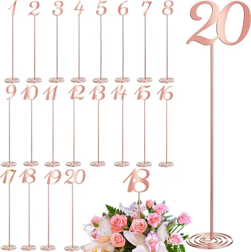 Miniatura 7 de Therwen 20 piezas Números de mesa de metal 1-20 Números de mesa para recepción de boda Figura de escritorio de acero inoxidable de 30 cm con base