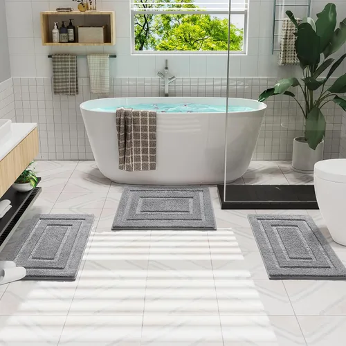 Miniatura 6 de HOMORE Alfombra de Baño Gris de 24x17 Pulgadas Suave Absorbente de Microfibra Alfombras Pequeñas de Baño, Alfombra de Baño Corredor Lavable
