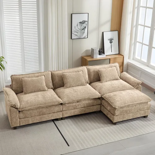 Miniatura 52 de Oprisen Sofá Seccional Modular, Cómodo Cloud Couch Sofá Seccional, Sofá Cama de Chenilla con Asiento Profundo con Almohadas Decorativas para Sala