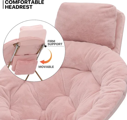 Miniatura 6 de MoNiBloom Silla redonda plegable de piel sintética con reposacabezas extraíble para adultos, marco de metal, de gran tamaño, cómoda, suave