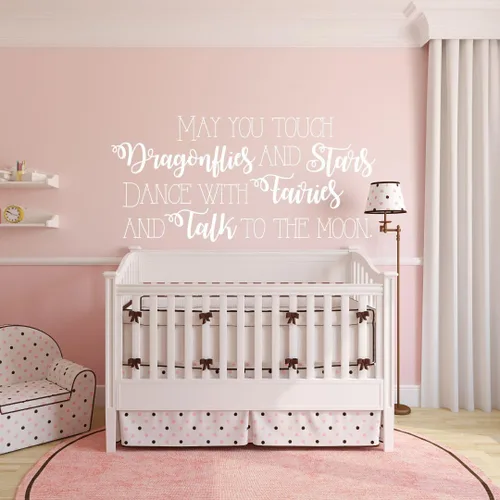 Miniatura 4 de Nursery Wall Decal - "May You Touch Dragonflies And Stars" Quote Lettering - Elegant Vinyl Wall Decor for Baby's Room - Crib Accent for Newborn Boy