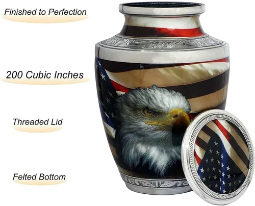 Miniatura 5 de Bold & Divine Urnas de cremación patrióticas y veteranas de la bandera estadounidense para cenizas humanas y hombres adultos Urna decorativa