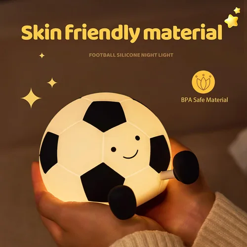 Miniatura 5 de Luz nocturna de fútbol AGEK para niños, lámpara de fútbol de dibujos animados de silicona para guardería con 3 niveles de atenuación, lámpara