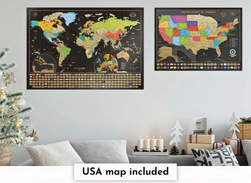 Miniatura 2 de Dos mapas para rascar: mapa del mundo de 17 x 24 pulgadas + mapa de Estados Unidos - Pósteres de viaje de lujo - Países coloridos, Estados de EE.UU.