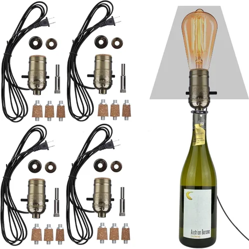 Miniatura 12 de Kit de lámpara de botella Aokpsrt con broca de vidrio de 9mm DIY Kit de lámpara para botellas de licor con enchufe deslizante y cable