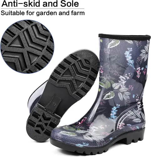 Miniatura 26 de DKSUKO Waterproof Womens Rain Boots insulated,Lightweight Rubber fashion Boots in Gardening,Warm and Comfortable Wide Calf Rain Boots with Glossy in
