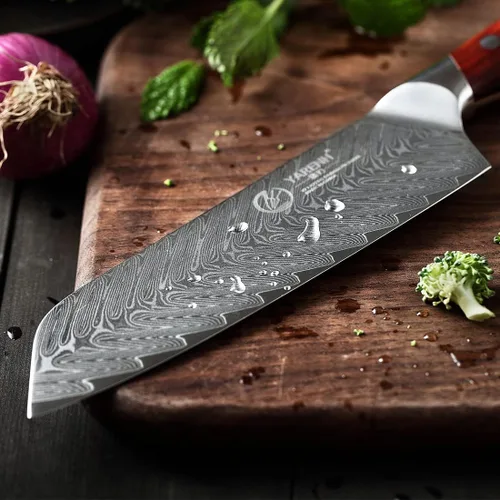 Miniatura 6 de YARENH Santoku - Cuchillo de chef de acero Damasco de 7 pulgadas, 67 capas, afilado de larga duración, resistente al óxido, cuchillo de cocina