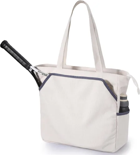 Miniatura 8 de SMRITI Tennis Tote Bag Canvas, Large Sports Handbag Tennis Racket Bag for Women, Portable Tennis Racquet Shoulder Bag for Badminton, Pickleball