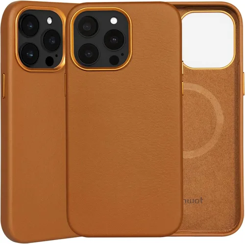 Miniatura 16 de Funda de cuero genuino para iPhone 13 Pro, cuero de grano completo, compatible con MagSafe y carga inalámbrica, bisel de la cámara con botones