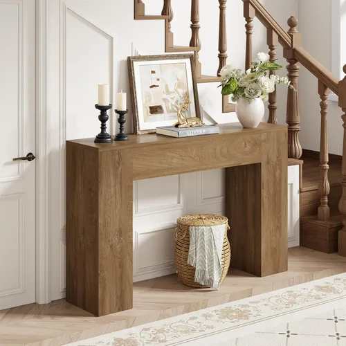 Miniatura 3 de Mesa consola de madera para entrada, sala de estar, mesa de sofá moderna de 43 pulgadas, consola rectangular pequeña de granja con base doble