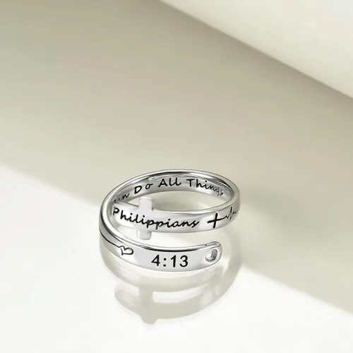 Miniatura 2 de POPLYKE Faith Hope Love - Anillos cruzados de plata de ley con fe ajustables para mujeres, adolescentes, regalos de joyería inspiradores, S925