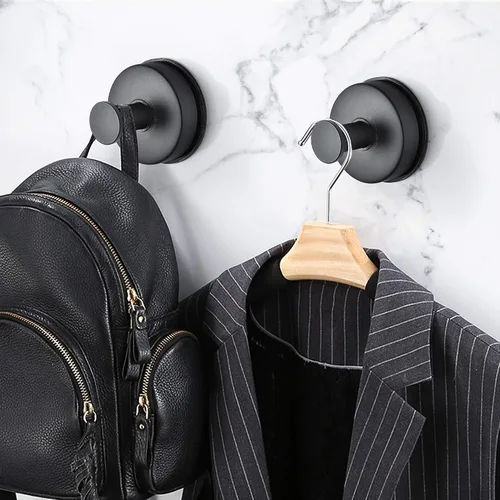 Miniatura 8 de JOMOLA 2 ganchos de acero inoxidable con ventosa para toallas de baño, ganchos de ducha para almacenamiento de toallas, utensilios de cocina, Negro