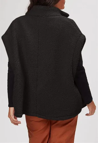 Miniatura 53 de Hongqizo - Chaleco de forro polar mullido para mujer, casual, de gran tamaño, cálido, con botones, chaqueta de sherpa con bolsillos