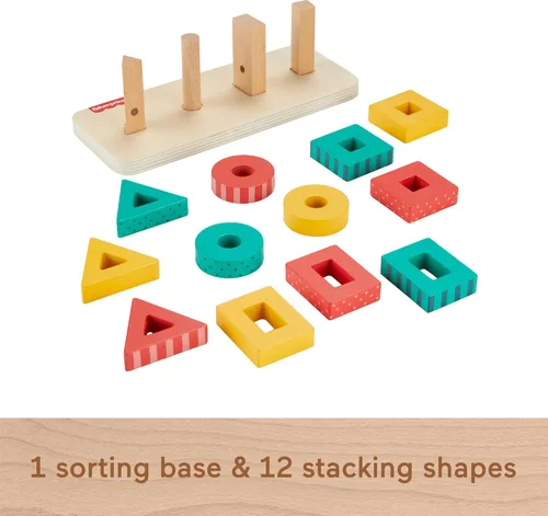 Miniatura 5 de Fisher-Price Juguete Apilador de Formas de Madera para Niños Pequeños, Actividad de Clasificación de Madera de 13 Piezas para Juego de Motricidad