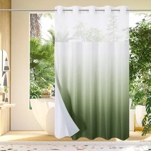 Miniatura 23 de Gibelle: cortina de ducha pequeña para baño de 36x74, cortina de ducha de punto gofre con juego de forro de tela a presión, no necesita ganchos