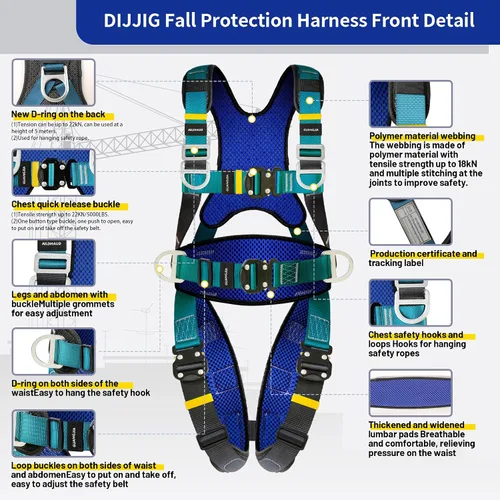 Miniatura 4 de DIJJIG Arnés de Seguridad de Protección Corporal Completa con Ajuste de 5 Puntos, Seguro y Cómodo, Posicionamiento de Construcción, Correas