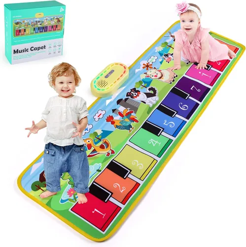 Alfombra de piano de suelo para niños pequeños, alfombra de baile de música educativa sensorial, manta de sonidos de animales, tapete de juego