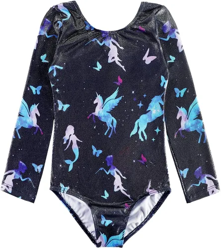 Miniatura 147 de HOZIY - Leotardos de manga larga para niñas, de gimnasia, para niños pequeños, trajes florales de unicornio, galaxia, arco iris, patrón de rayas