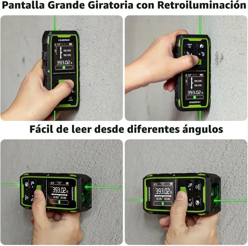 Miniatura 9 de Huepar Herramienta de Medición Láser Dual, Medidor de Distancia Láser Digital Bilateral de 656 Pies con Haz Verde Medida en 6 Unidades Pies/pulg/M
