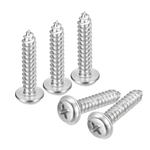 Miniatura 11 de uxcell ST3x6mm Phillips Pan Head Tornillo Autorroscante con Arandela, 100 piezas - Tornillo de madera de acero inoxidable 304 rosca completa (plata)