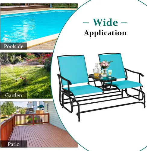 Miniatura 5 de Giantex Banco Mecedor para Patio con Marco de Metal, Mesa Central de Vidrio Templado, Asiento Mecedor Doble para Balcón, Jardín, Lado de la Piscina