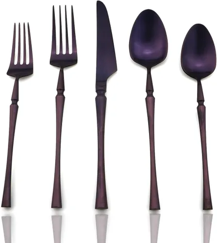 Miniatura 10 de JASHII Juego de cubiertos de lujo de 20 piezas, color morado, para 4 cuberterías, acero inoxidable 304, incluye cuchillo de cena, tenedor, cuchara