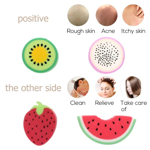 Miniatura 5 de LALAFINA Esponjas de baño de frutas, 4 unidades para niños, lindos fregadores corporales, esponjas de limpieza de ducha para accesorios de baño