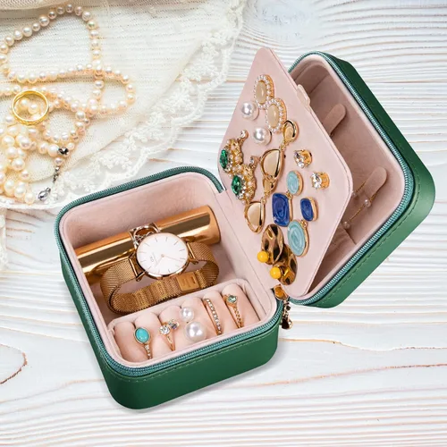 Miniatura 5 de Lolalet Joyero de viaje pequeño, mini organizador de almacenamiento de anillas, portátil, de piel sintética, para almacenamiento de joyas, aretes