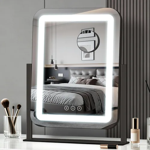 Espejo de tocador con luces, espejo de maquillaje LED de 13.1 x 16.7 pulgadas, espejo de maquillaje iluminado con luces, control táctil inteligente