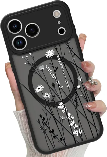 Miniatura 68 de Funda magnética para iPhone 17 Pro [compatible con MagSafe], bonita funda de moda con estampado de leopardo negro, translúcida, mate, parte trasera