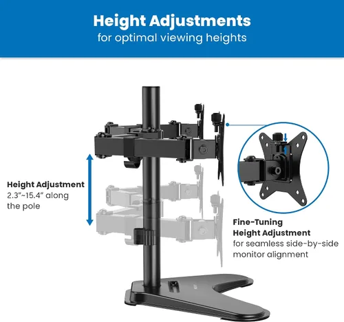 Miniatura 6 de Mount-It! Soporte de monitor doble para escritorio, soporte de monitor independiente para 2 pantallas de hasta 32 pulgadas, altura ajustable