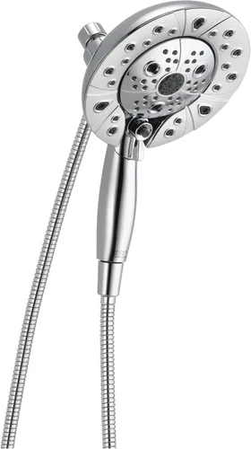 Cabezal de ducha dual In2ition de 5 pulverizaciones Delta Faucet con rociador de mano, cabezal de ducha cromado H2Okinetic con manguera, cabezales