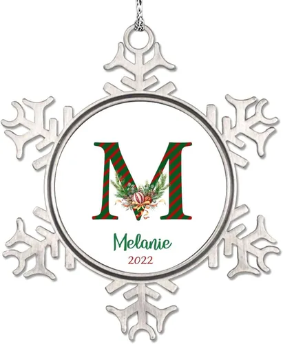 Miniatura 19 de Monograma inicial letra A copo de nieve, adorno de bayas de pino de Navidad para decoración de árbol de Navidad, adornos de Navidad personalizados