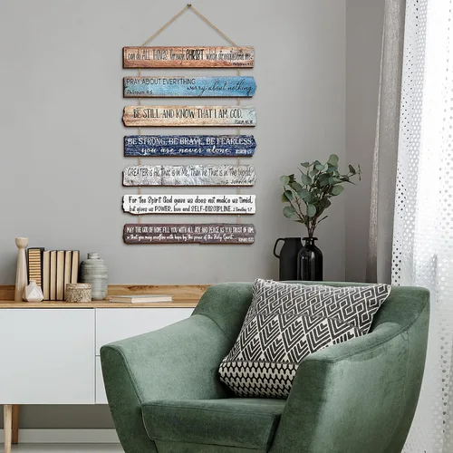 Miniatura 5 de Yookeer Regalos de arte cristiano de pared para mujeres y hombres, versículos bíblicos de madera inspiradores de 7 niveles, decoración de pared