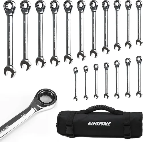 Miniatura 46 de Egofine Llave combinada de trinquete de 1-1/8 pulgadas SAE, llave de engranajes de grado industrial con diseño de 12 puntos, trinquete de 72