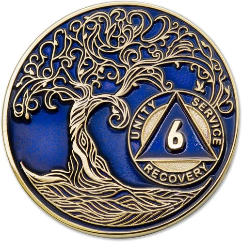 Miniatura 244 de 20 Year Sobriety Mint Twisted Tree of Life - Medallón de recuperación AA chapado en oro, fichas y fichas, color negro