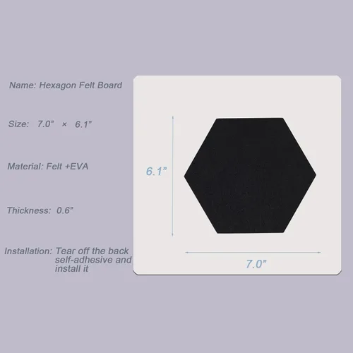 Miniatura 4 de LAJAR 8 Piezas de Azulejos Hexagonales de Fieltro para Tablero de Anuncios, Azulejos de Fieltro Autoadhesivos para Pared para Fotos, Imágenes, Negro