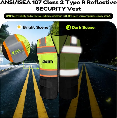 Miniatura 2 de BeautyWill Chalecos de seguridad con logotipo personalizado, chaleco reflectante clase 2 ANSI con bolsillos cremallera alta visibilidad construcción