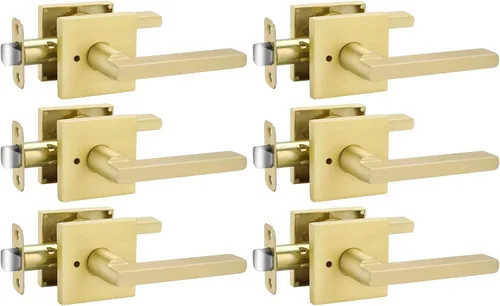 Miniatura 42 de Goldenwarm Manija de puerta simulada de oro cepillado – Palanca interior decorativa sin giro para despensa, puertas francesas y armarios (2 piezas)