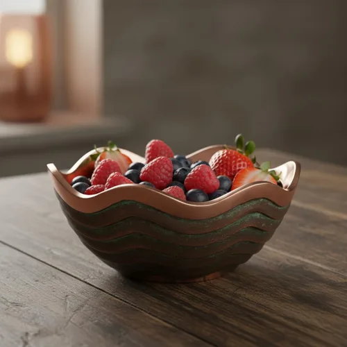 Miniatura 2 de Nambé Copper Canyon Bowl – Tazón de cobre festoneado Verdigris de 7 pulgadas – Centro de mesa de metal decorativo y portafrutas con borde acanalado