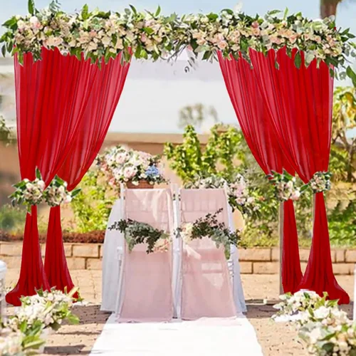 Miniatura 3 de Cortina de gasa roja de 5 x 7 pies, 2 paneles de telón de fondo de gasa para cortinas de decoración de boda, cortinas semitransparentes de tul